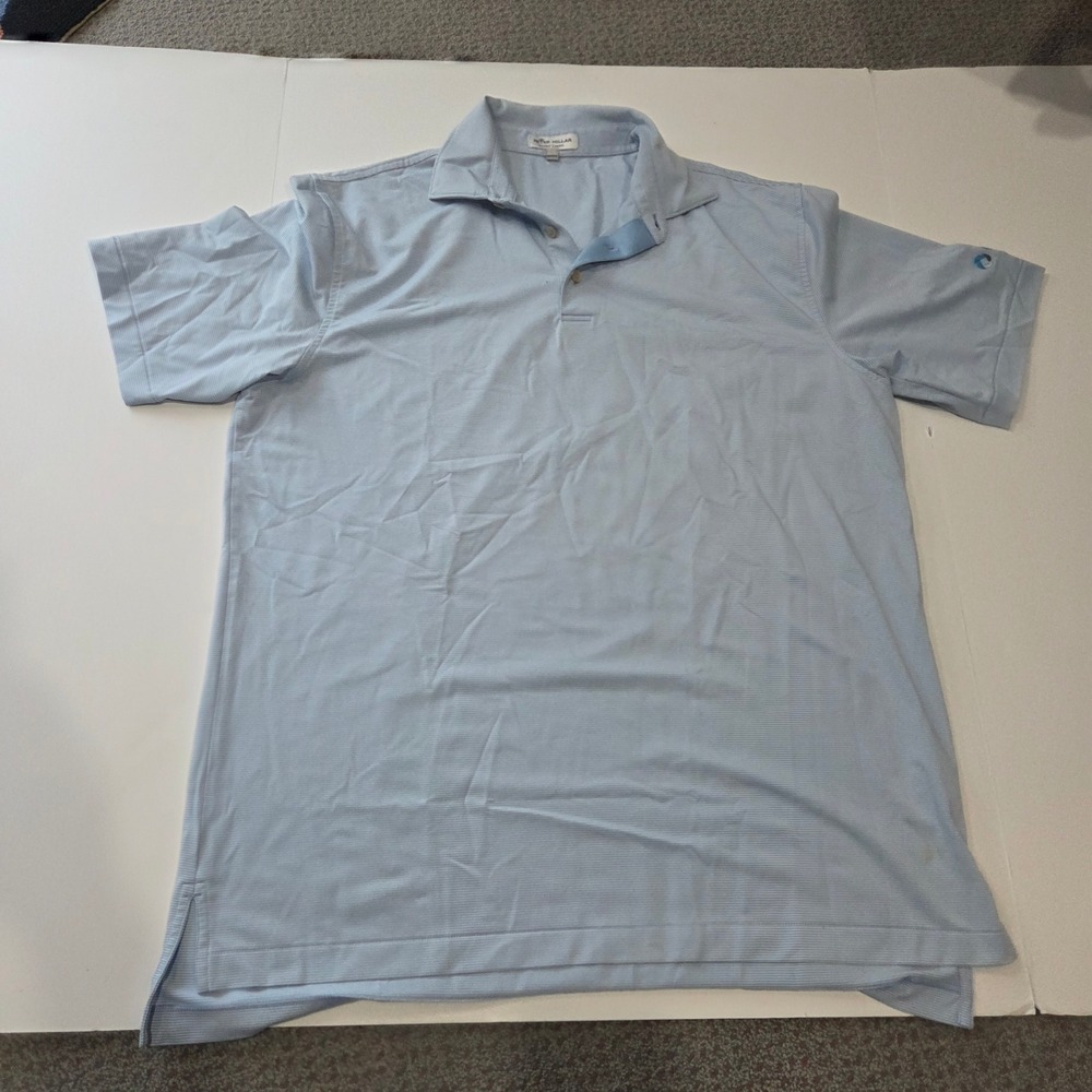 Peter Millar Polo Shirt Mens L Blue Good Summer Comfort Micro Stripe Crump Logo